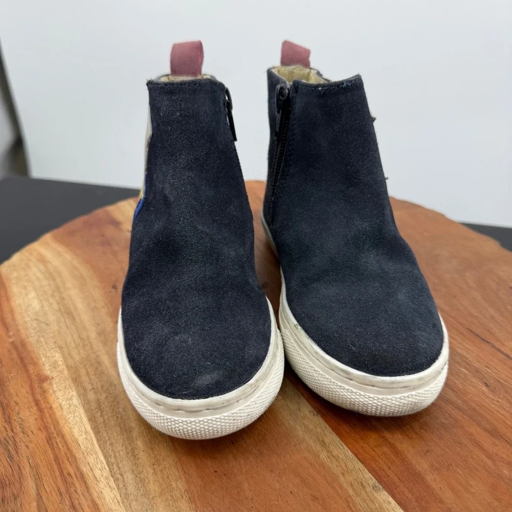 Mini Boden Star Rainbow High Top Sneakers Kids 27 10 Navy Blue Suede Zip Boots